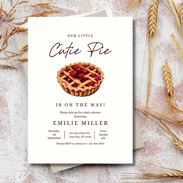 Cutie Pie Baby Shower Cherry Pie Fall Minimalist Invitation (Creator Uploaded)