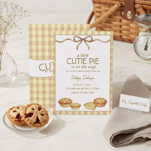 Cutie Pie Baby Shower Neutral Gingham Bow Invitation