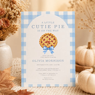 Cutie Pie Blue Bow Boy Gingham Baby Shower Invitation