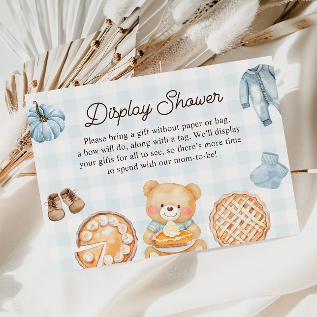 Cutie Pie Blue Fall Boy Baby Shower Display Shower Enclosure Card (Creator Uploaded)