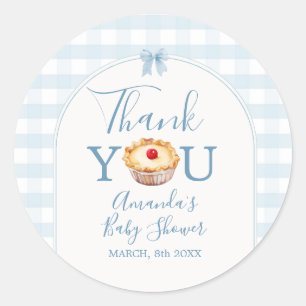 Cutie Pie Blue Gingham Baby Shower Thank You Classic Round Sticker