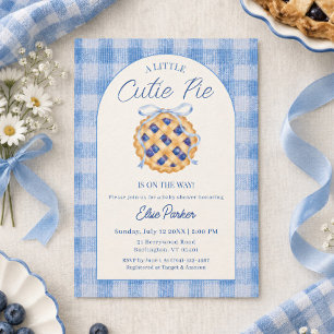 Cutie Pie Blueberry Gingham Ribbon Baby Shower Invitation