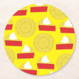 Cutie Pie Cherry Birthday Party Round Paper Coaster