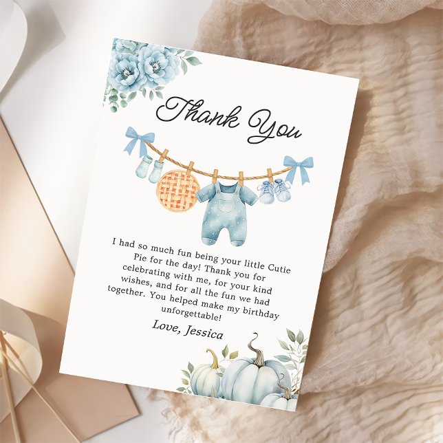Cutie Pie Fall Boy Baby Shower Thank you card (Creator Uploaded)
