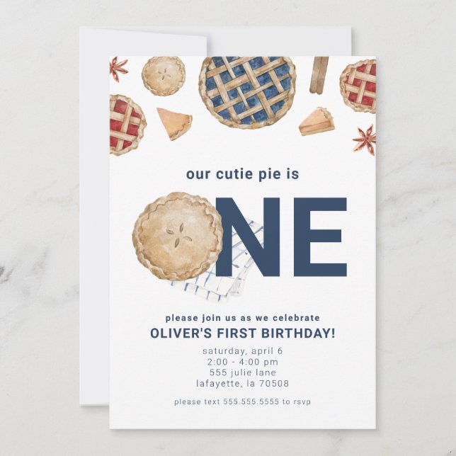 Cutie Pie First Birthday Party Invitation (Front)