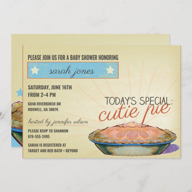 Cutie Pie gender neutral baby shower invitation (Front/Back)