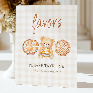 Cutie Pie Gingham Teddy Bear Baby Shower Favors Pedestal Sign