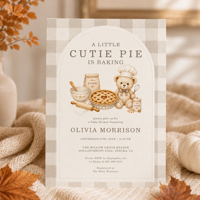 Cutie Pie is Baking Fall Gingham Baby Shower Invitation (Creator Uploaded)