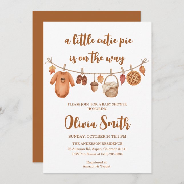 Cutie Pie is on the Way, Fall Baby Shower Invitation (Front/Back)