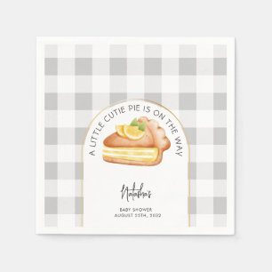Cutie Pie On Way Grey Gingham Plaid Baby Shower Napkin