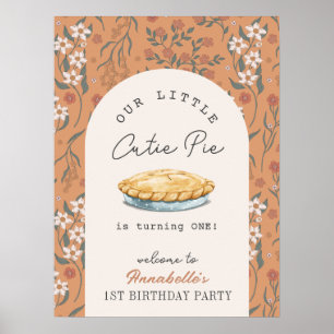 Cutie Pie Orange Floral 1st Birthday Welcome Poster