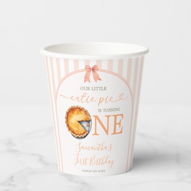 Cutie Pie Orange Gingham 1st Birthday Paper Cups (Front)