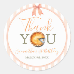 Cutie Pie Orange Gingham 1st Birthday Thank You Classic Round Sticker