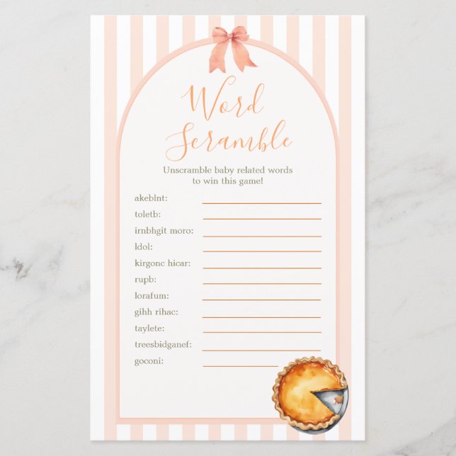 Cutie Pie Orange Gingham Shower Word Scramble Game (Front)