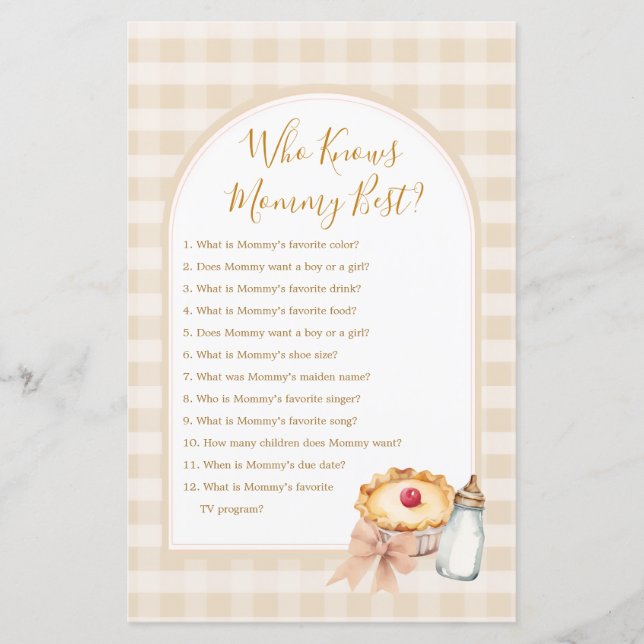 Cutie Pie Pastel Gingham Who Knows Mummy Best Game (Front)