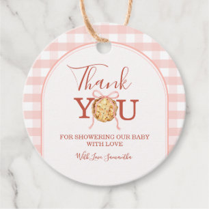 Cutie Pie Pastel Pink Bow Gingham Fall Baby Shower Favour Tags