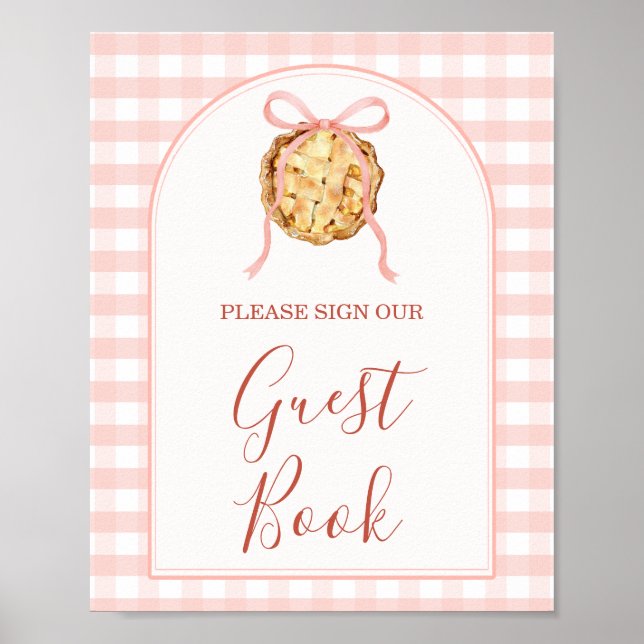 Cutie Pie Pastel Pink Bow Gingham Fall Guest Book (Front)