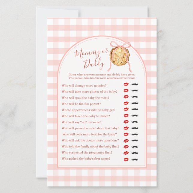 Cutie Pie Pastel Pink Gingham Mummy or Daddy Game (Front)