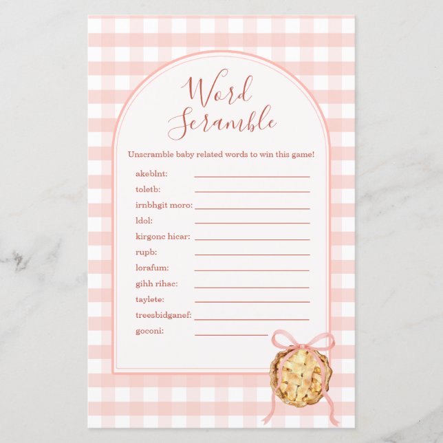 Cutie Pie Pastel Pink Gingham Word Scramble Game (Front)