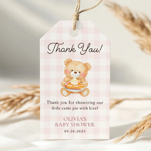 Cutie Pie Pink Fall Bear Girl Baby Shower Favour Gift Tags
