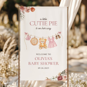 Cutie Pie Pink Fall Bear Girl Baby Shower Welcome Banner