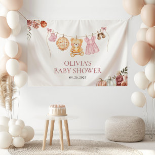 Cutie Pie Pink Fall Bear Girl Baby Shower Welcome Banner