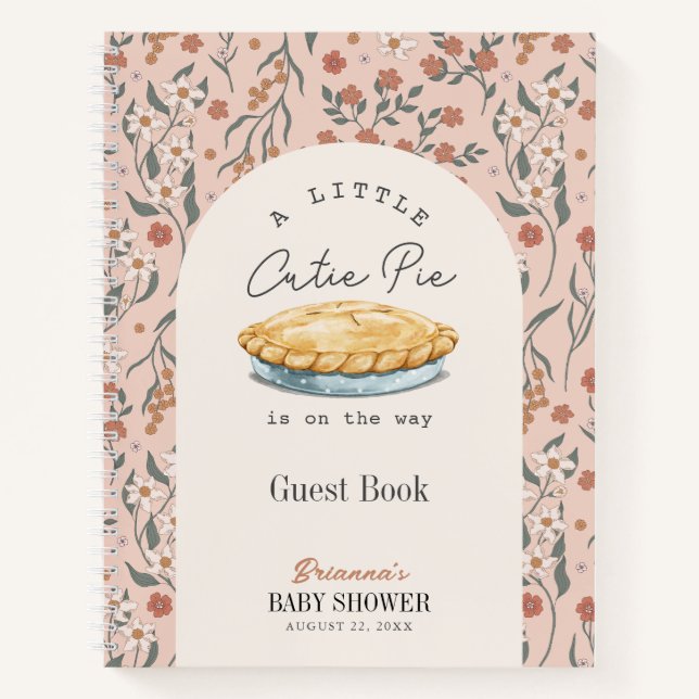 Cutie Pie Pink Floral Girl Baby Shower Guest Book (Front)