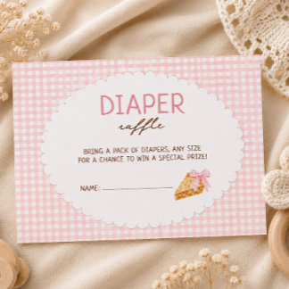 Cutie Pie Pink gingham Baby Shower diaper raffle Enclosure Card