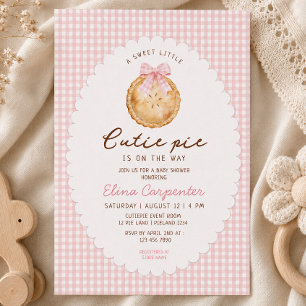 Cutie Pie Pink gingham Baby Shower Invitation