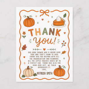 Cutie Pie Pumpkin Baby Shower Thank You Postcard