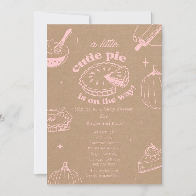 Cutie Pie Pumpkin Cardstock Pink Girl Baby Shower Invitation (Front)