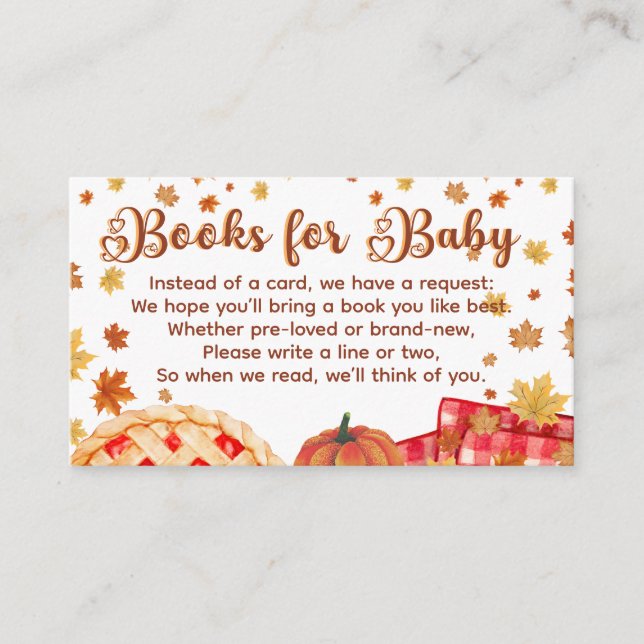 Cutie Pie Pumpkin Fall Baby Shower Books for Baby Enclosure Card (Front)