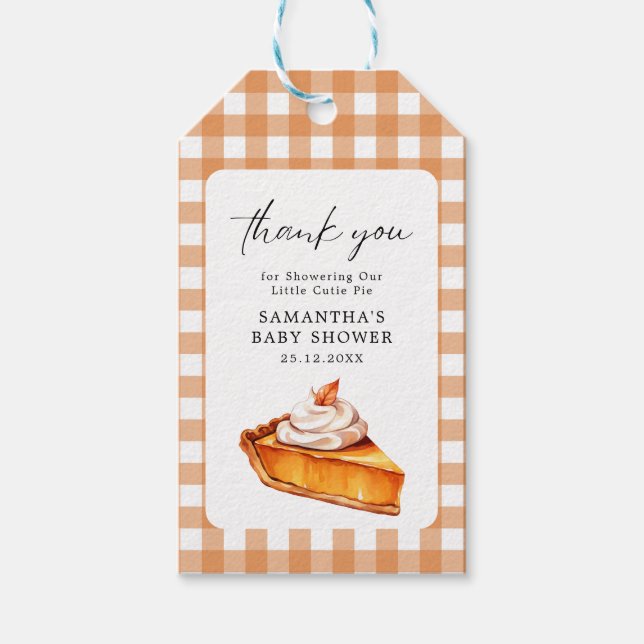 Cutie Pie Pumpkin Fall Baby Shower Gingham Gift Tags (Front)
