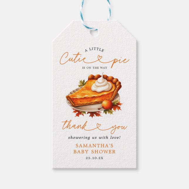 Cutie Pie Pumpkin Fall Baby Shower Thank You Gift Tags (Front)