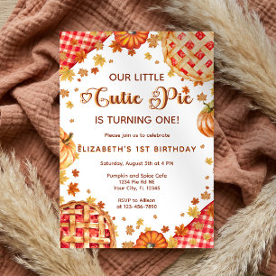 Cutie Pie Pumpkin Fall Boy Girl 1st Birthday Party Invitation