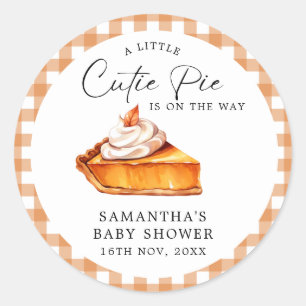 Cutie Pie Pumpkin Fall Gingham Baby Shower Classic Round Sticker