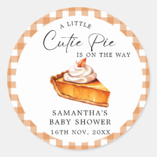 Cutie Pie Pumpkin Fall Gingham Baby Shower  Classic Round Sticker
