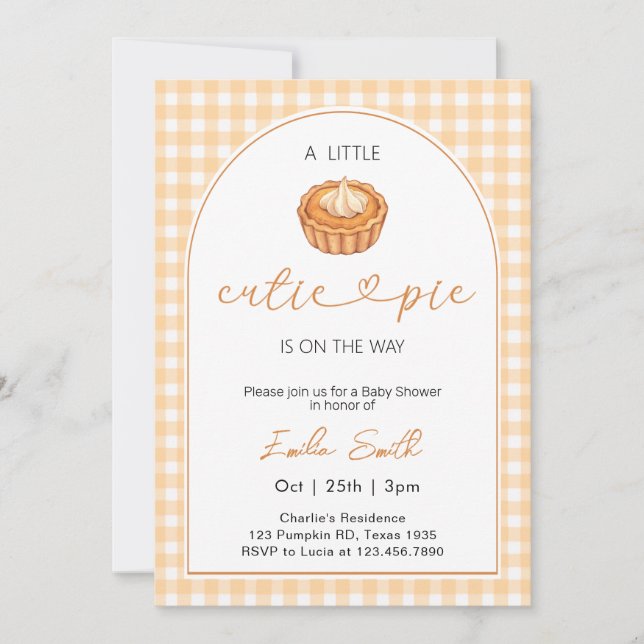  Cutie Pie Pumpkin Fall Gingham Baby Shower Invitation (Front)