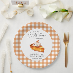 Cutie Pie Pumpkin Fall Gingham Baby Shower  Paper Plate