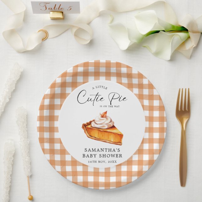 Cutie Pie Pumpkin Fall Gingham Baby Shower  Paper Plate (Wedding)
