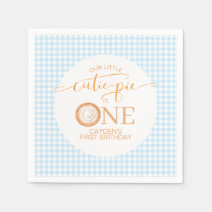 Cutie Pie pumpkin pie blueplaid First Birthday Napkin