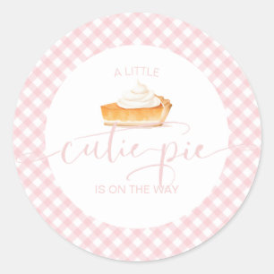 Cutie Pie pumpkin pie Fall pink plaid baby shower Classic Round Sticker