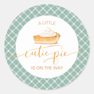 Cutie Pie pumpkin pie Fall plaid baby shower Classic Round Sticker