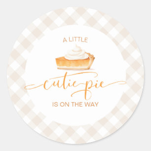 Cutie Pie pumpkin pie Fall plaid baby shower Classic Round Sticker