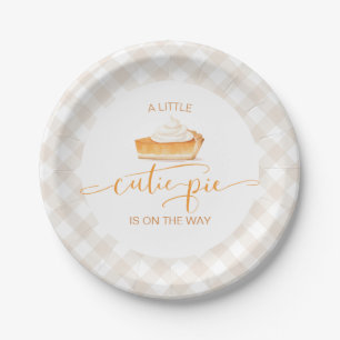 Cutie Pie pumpkin pie Fall plaid baby shower Paper Plate