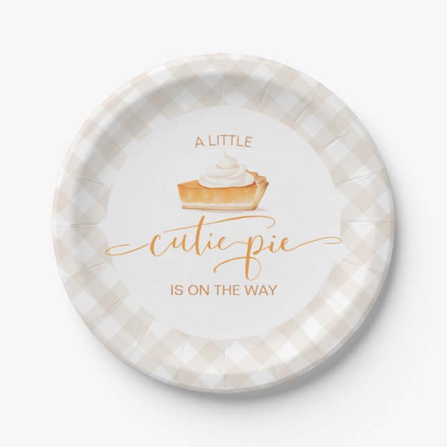 Cutie Pie pumpkin pie Fall plaid baby shower Paper Plate (Front)