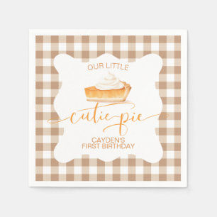 Cutie Pie pumpkin pie Fall plaid First Birthday Napkin
