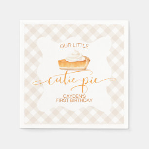 Cutie Pie pumpkin pie Fall plaid First Birthday Napkin