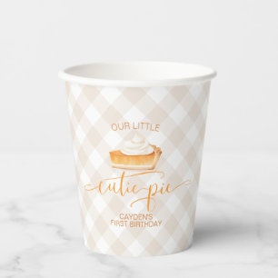 Cutie Pie pumpkin pie Fall plaid First Birthday Paper Cups