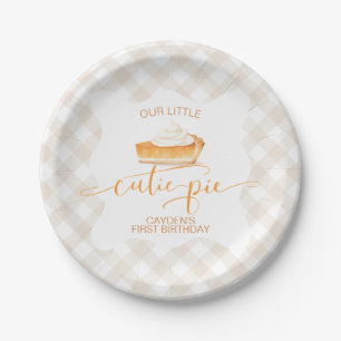 Cutie Pie pumpkin pie Fall plaid First Birthday Paper Plate